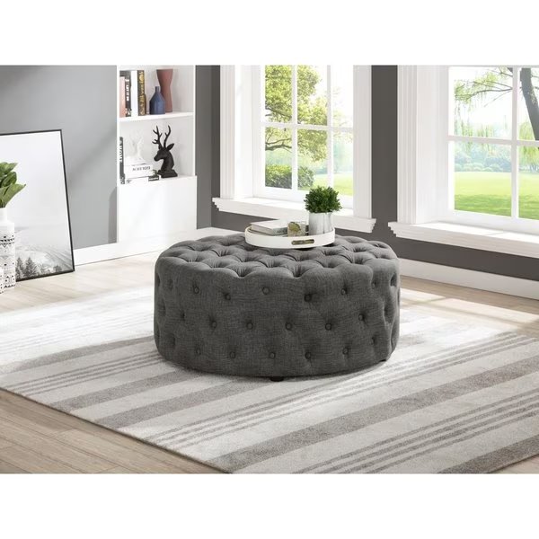 Anderson Modern Grey Linen Square Ottoman, Best Master Furniture, Mfr#: SH002 Grey Linen Round Ottoman